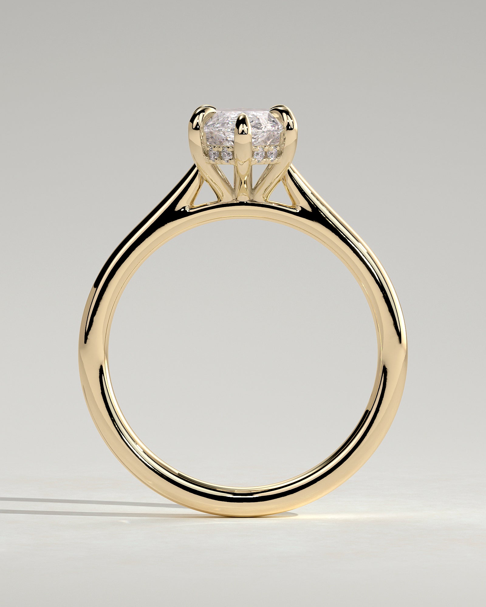Heather - Marquise Claw Solitaire with Hidden Halo, Tapered Band and Cathedral High Setting Engagement Ring - Yellow Gold - Yellow Gold 2ct