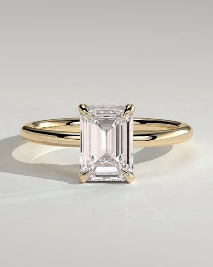 Alice - Emerald Claw Solitaire with Hidden Halo Engagement Ring - Yellow Gold