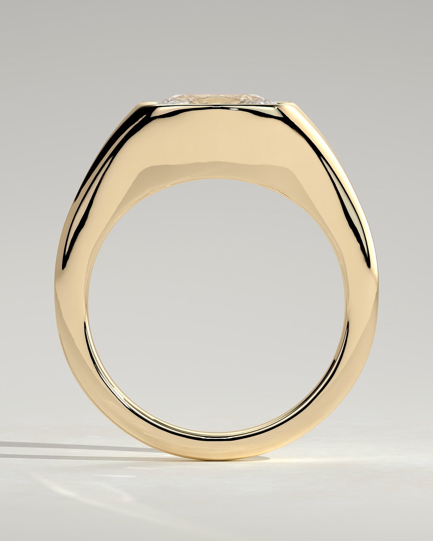 Lennon - Elongated Cushion East West Bezel Solitaire with Signet Band Engagement Ring - Yellow Gold