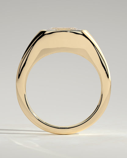 Lennon - Elongated Cushion East West Bezel Solitaire with Signet Band Engagement Ring - Yellow Gold