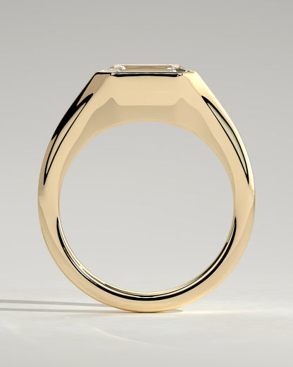 Montanah - Emerald East West Bezel Solitaire with Signet Band Engagement Ring - Yellow Gold