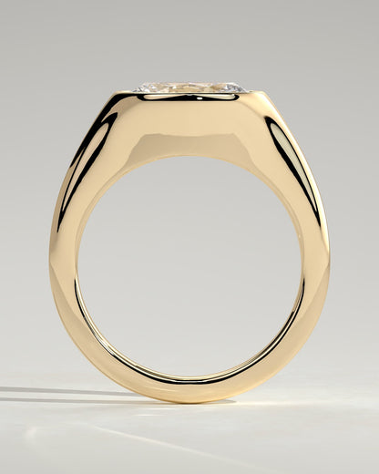 Sophie - Oval East West Bezel Solitaire with Signet Band Engagement Ring - Yellow Gold