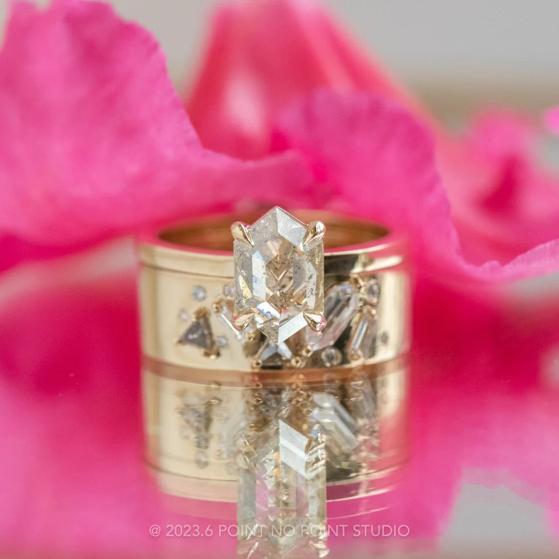1.19 Carat Salt and Pepper Hexagon Diamond Engagement Ring,