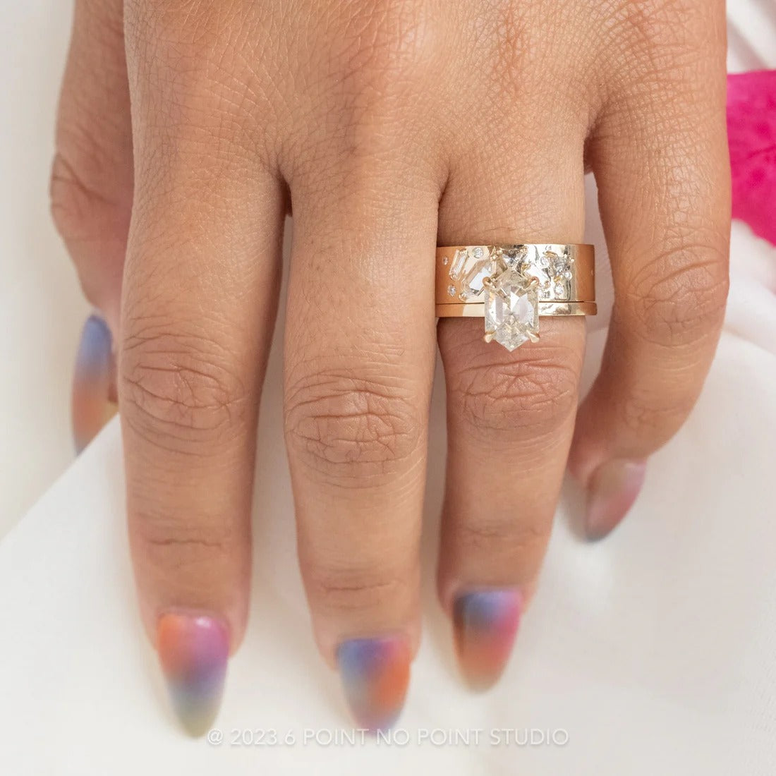 1.19 Carat Salt and Pepper Hexagon Diamond Engagement Ring,