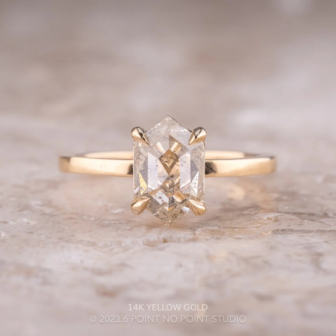 1.19 Carat Salt and Pepper Hexagon Diamond Engagement Ring,