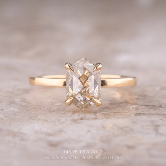 1.19 Carat Salt and Pepper Hexagon Diamond Engagement Ring, - Lara Jewels