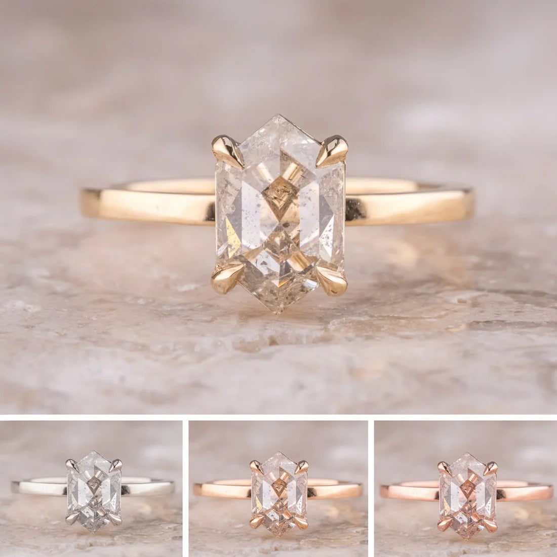 1.19 Carat Salt and Pepper Hexagon Diamond Engagement Ring,