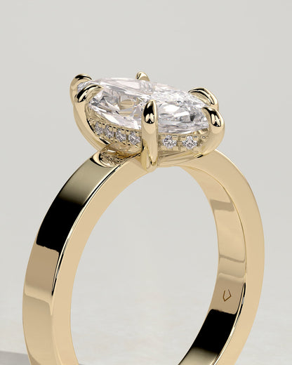 Aisha - Marquise Claw Solitaire with Flat Cigar Band and Hidden Halo Engagement Ring - Yellow Gold - yellow gold - Lara Jewels