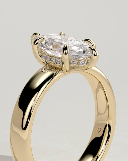 Gigi - Marquise Claw Solitaire with Cigar Band and Hidden Halo Engagement Ring - Yellow Gold