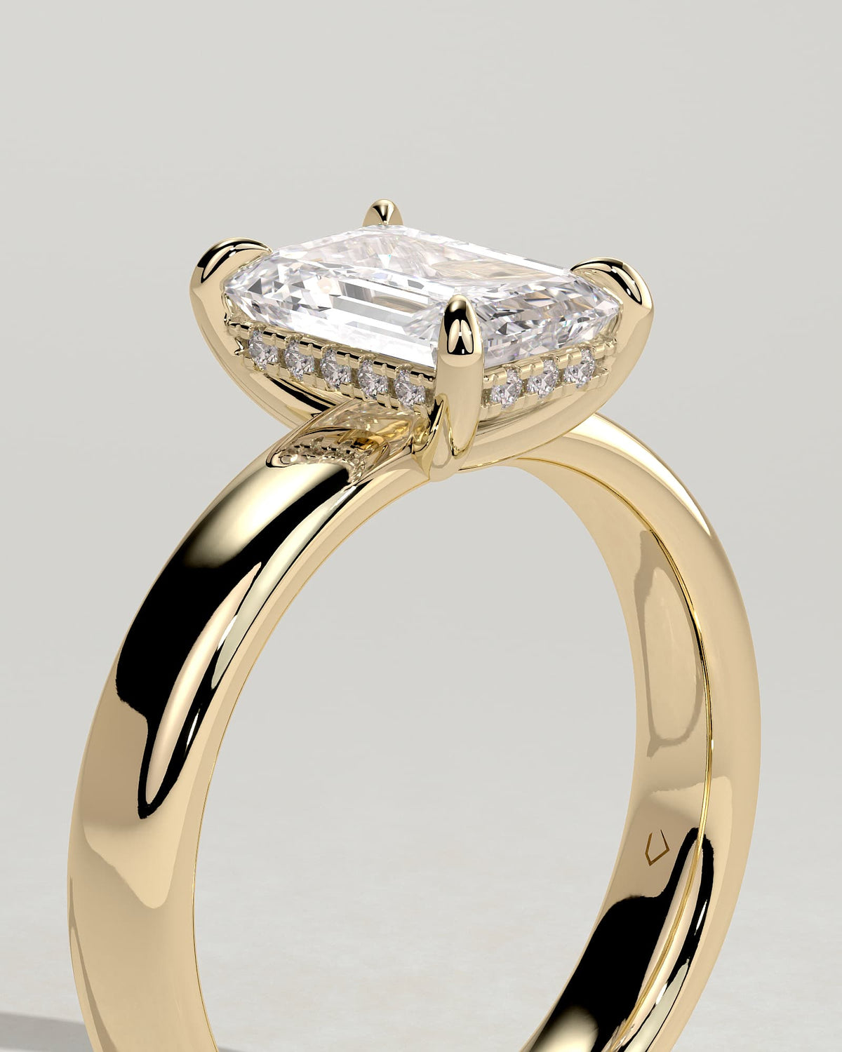 Kate - Emerald Claw Solitaire with Cigar Band and Hidden Halo Engagement Ring - Yellow Gold
