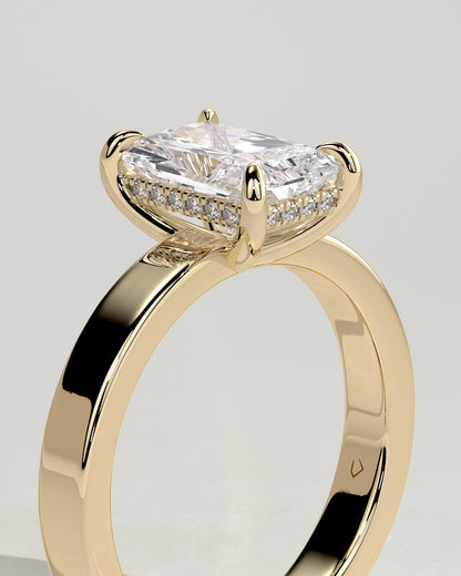 Aida - Radiant Claw Solitaire with Flat Cigar Band and Hidden Halo Engagement Ring - Yellow Gold - yellow gold - Lara Jewels