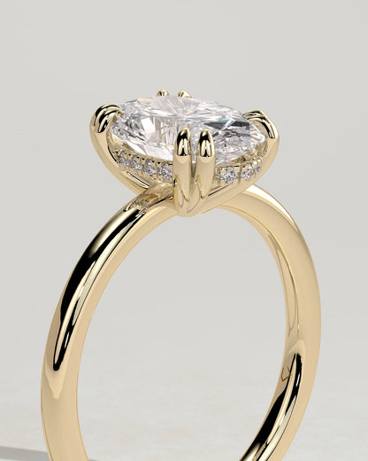Avery - Oval Double Claw Solitaire with Hidden Halo Engagement Ring - Yellow Gold