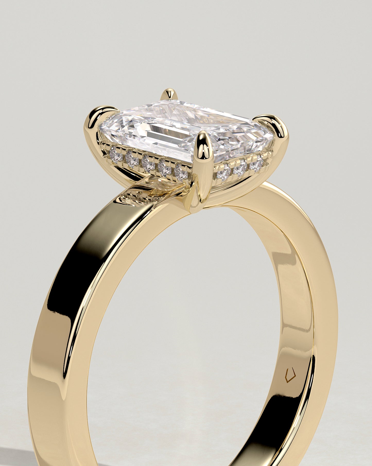 Carmella - Emerald Claw Solitaire with Flat Cigar Band and Hidden Halo Engagement Ring - Yellow Gold - Yellow Gold 2ct