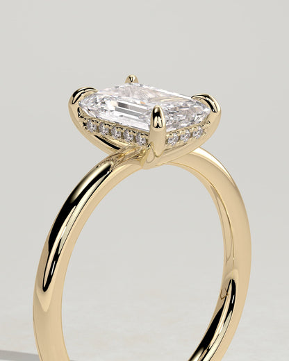 Alice - Emerald Claw Solitaire with Hidden Halo Engagement Ring - Yellow Gold