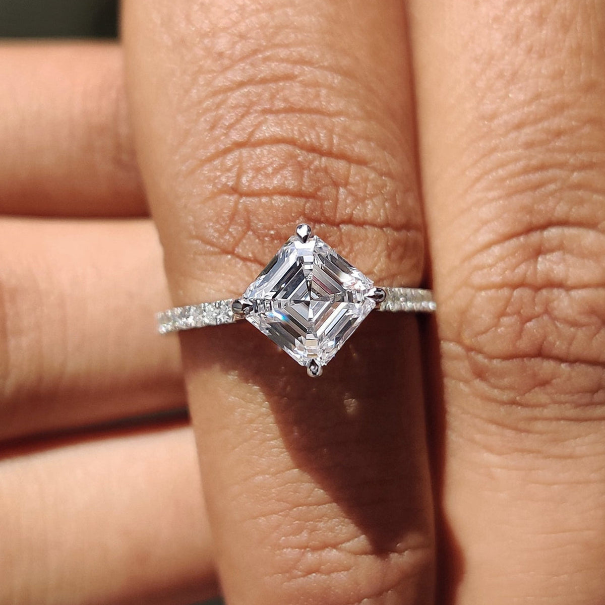 Asscher Cut Engagement Ring With Hidden Halo Design