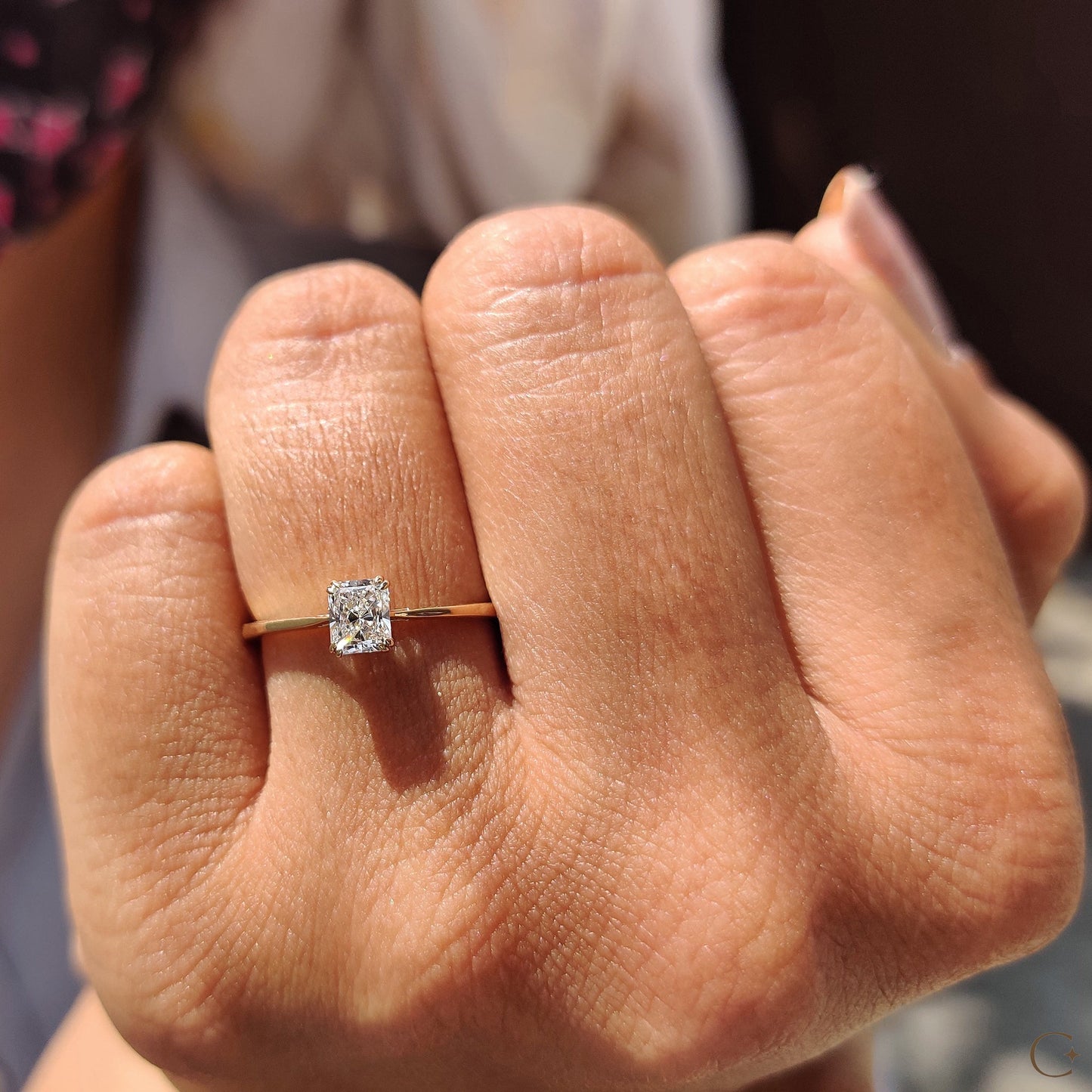 Radiant Cut Gold Engagement Ring in Solitaire Style