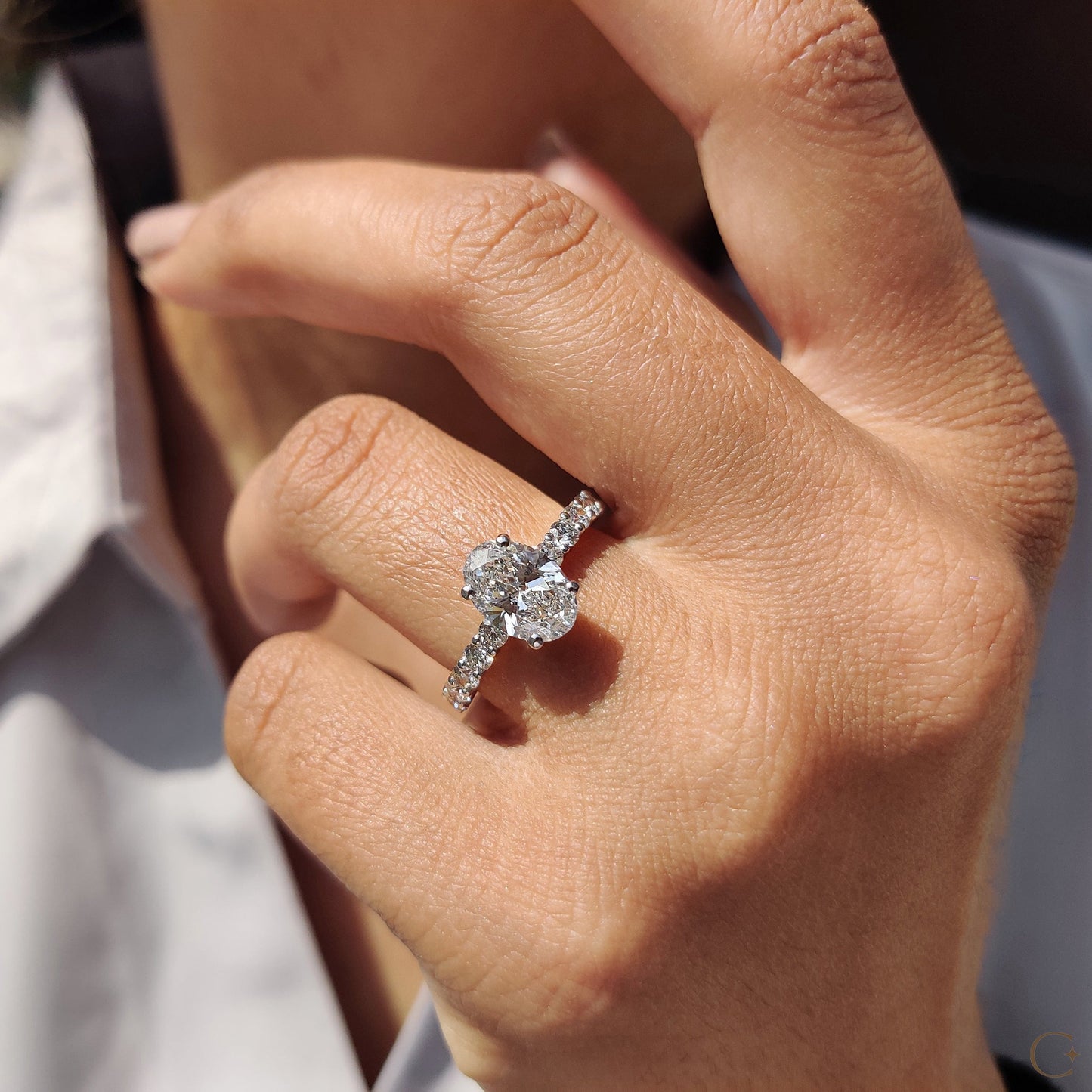 Oval Pave Engagement Ring In Hidden Halo Style