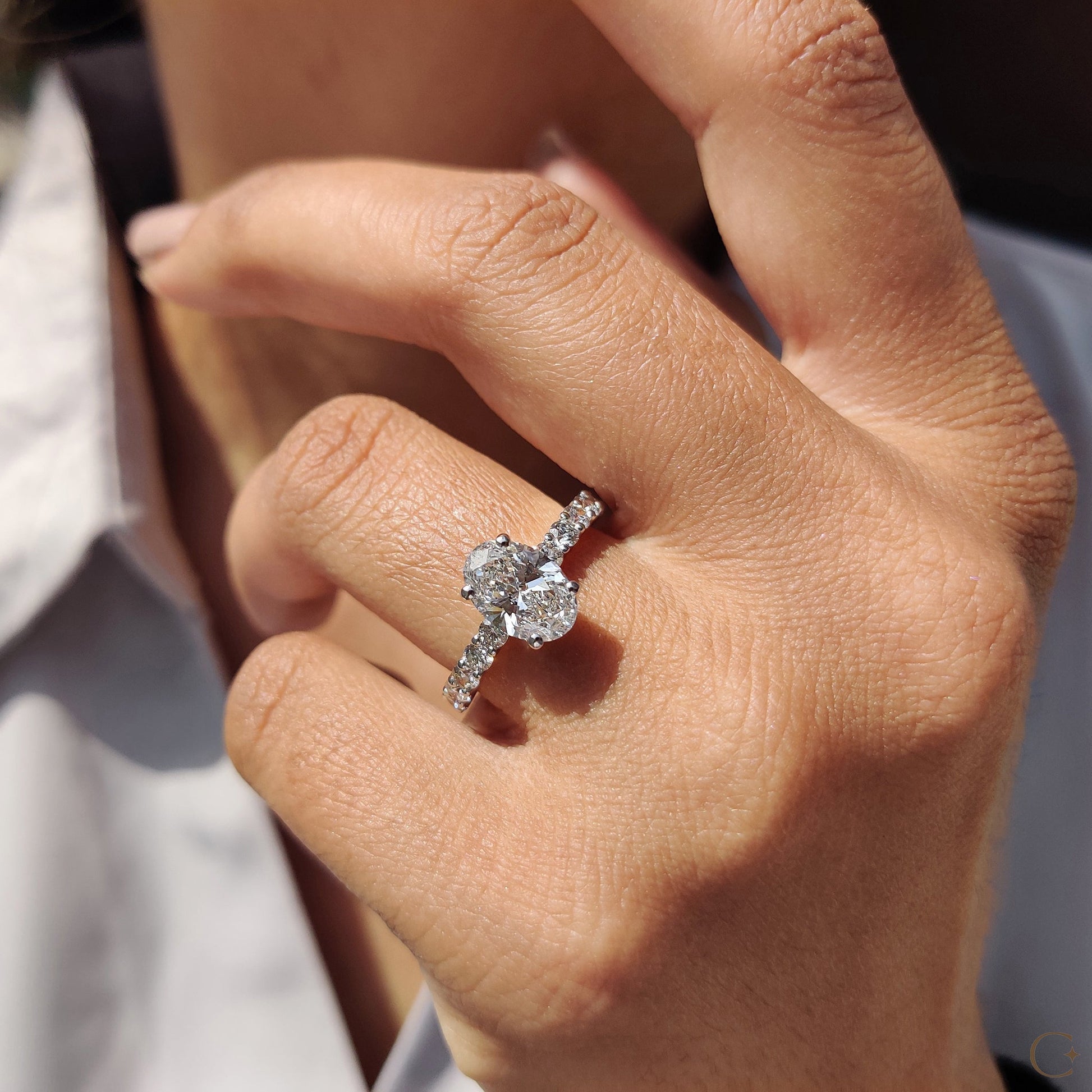 Oval Pave Engagement Ring In Hidden Halo Style