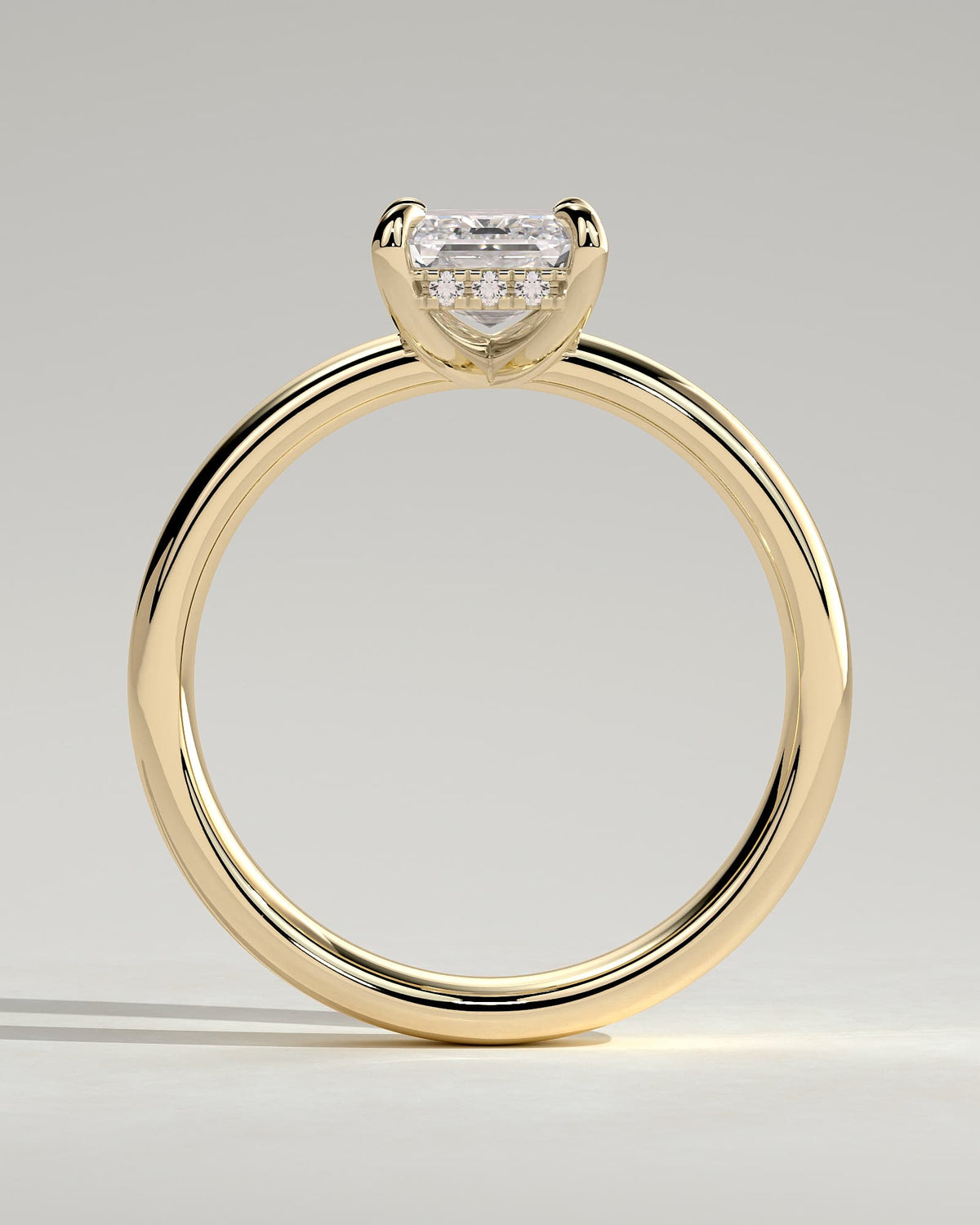 Kate - Emerald Claw Solitaire with Cigar Band and Hidden Halo Engagement Ring - Yellow Gold