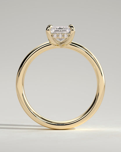 Kate - Emerald Claw Solitaire with Cigar Band and Hidden Halo Engagement Ring - Yellow Gold