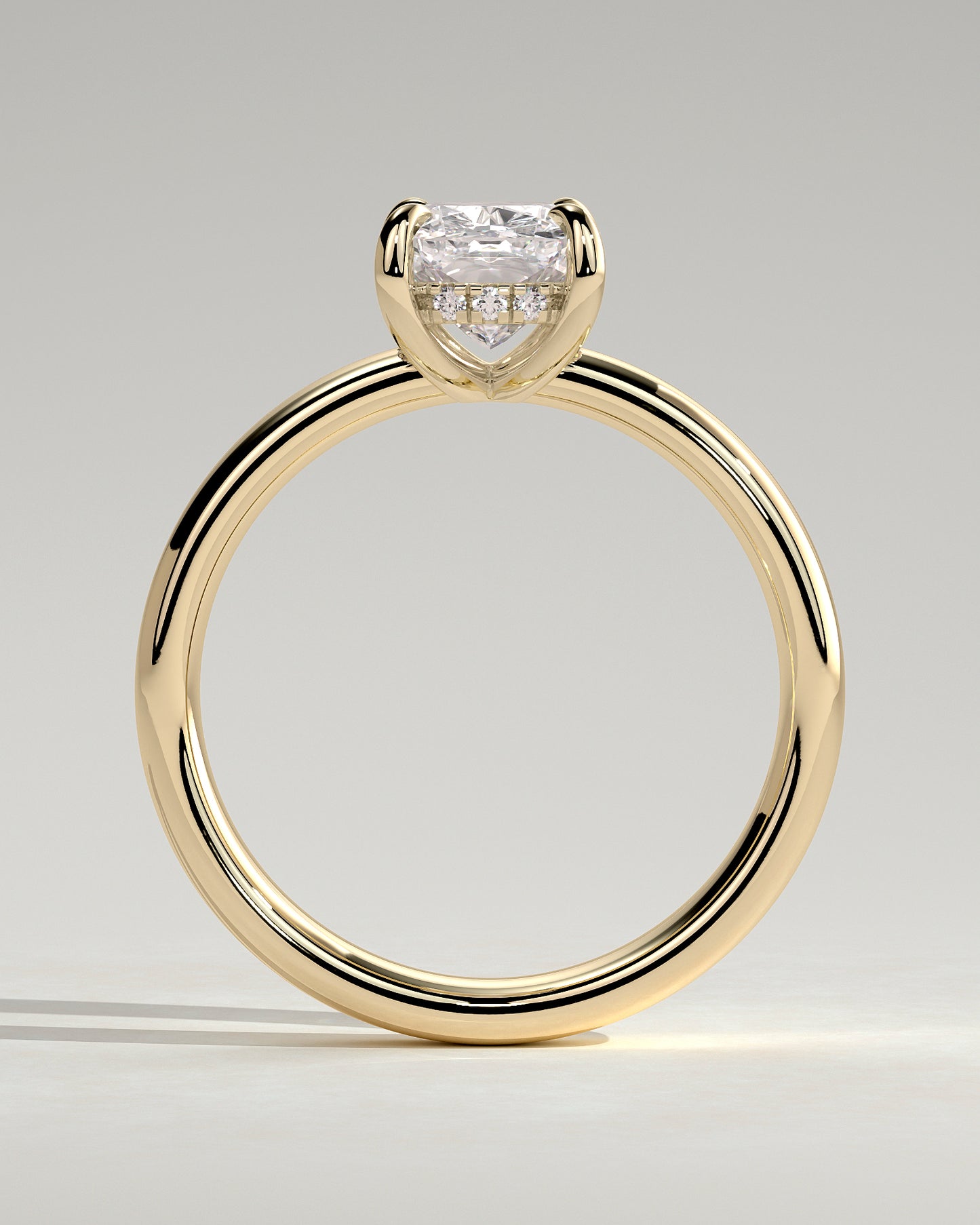 Cora - Elongated Cushion Claw Solitaire with Cigar Band and Hidden Halo Engagement Ring - Yellow Gold - Yellow Gold 2ct