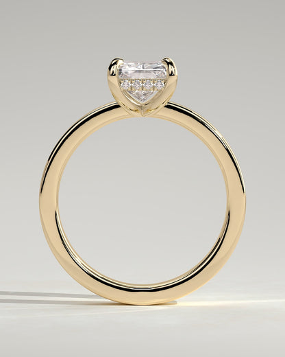 Aida - Radiant Claw Solitaire with Flat Cigar Band and Hidden Halo Engagement Ring - Yellow Gold - yellow gold - Lara Jewels