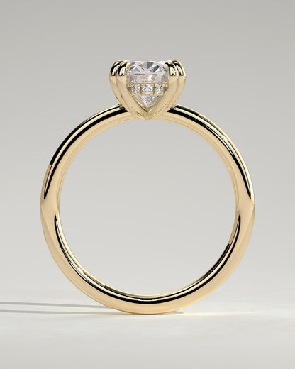 Avery - Oval Double Claw Solitaire with Hidden Halo Engagement Ring - Yellow Gold