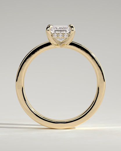 Carmella - Emerald Claw Solitaire with Flat Cigar Band and Hidden Halo Engagement Ring - Yellow Gold