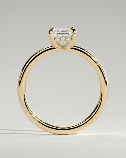 Alice - Emerald Claw Solitaire with Hidden Halo Engagement Ring - Yellow Gold