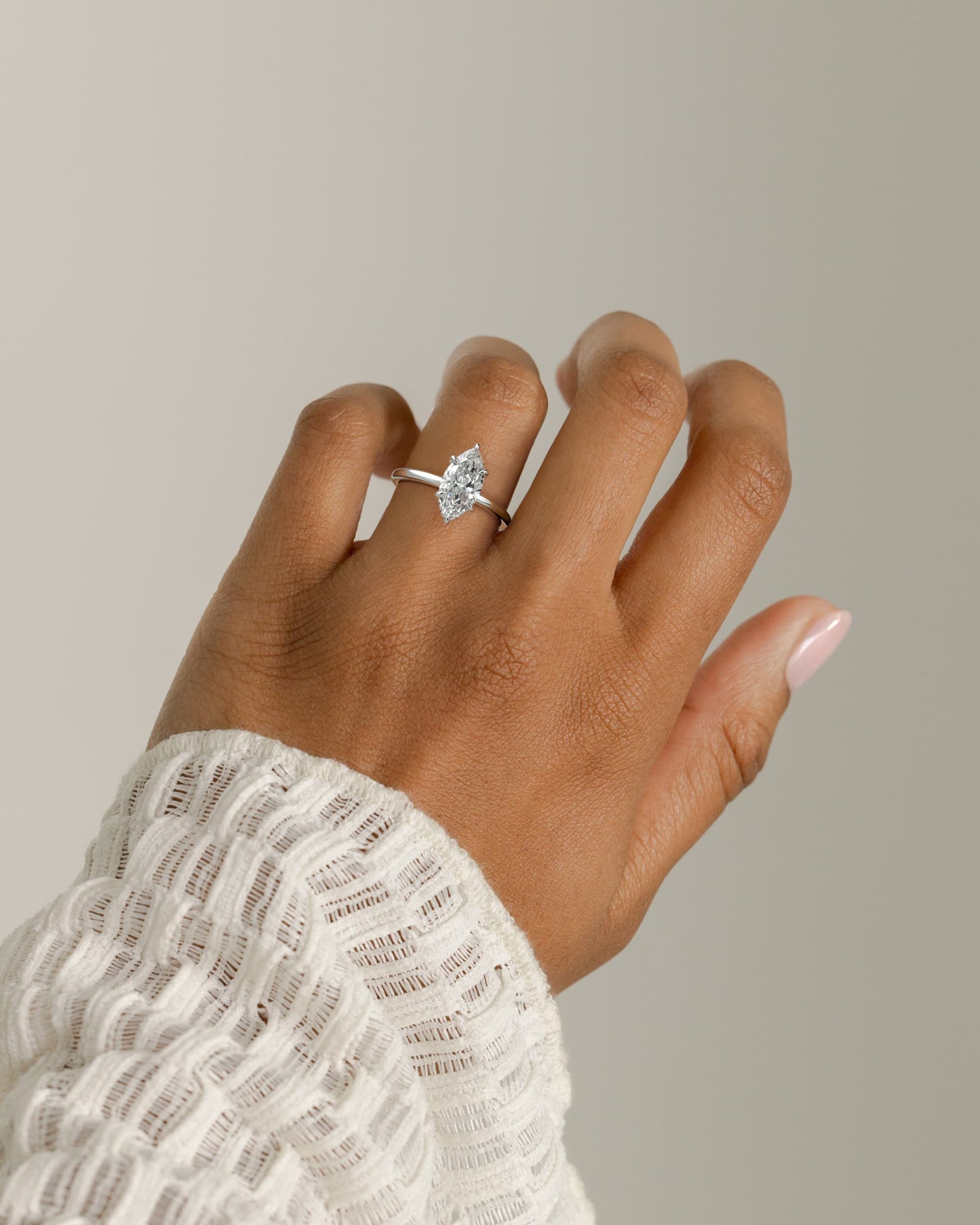 Claire - Marquise Claw Solitaire with Wrap Around Hidden Halo Engagement Ring - White Gold