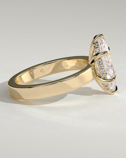 Aisha - Marquise Claw Solitaire with Flat Cigar Band and Hidden Halo Engagement Ring - Yellow Gold - yellow gold - Lara Jewels