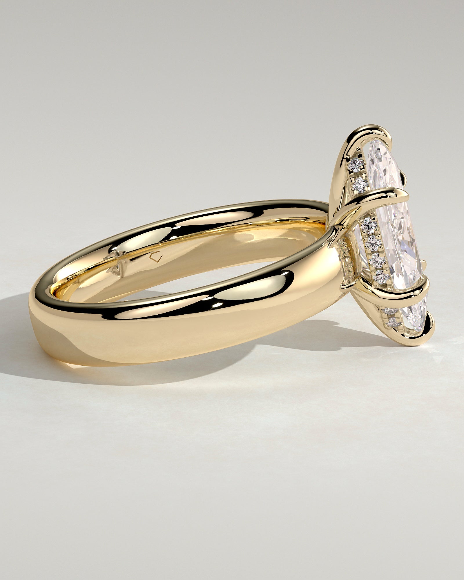 Gigi - Marquise Claw Solitaire with Cigar Band and Hidden Halo Engagement Ring - Yellow Gold - Yellow Gold 2ct