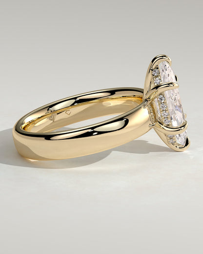 Gigi - Marquise Claw Solitaire with Cigar Band and Hidden Halo Engagement Ring - Yellow Gold