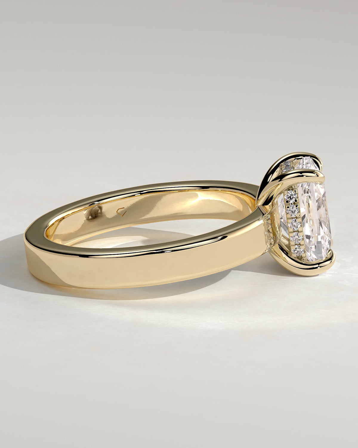 Kai - Elongated Cushion Claw Solitaire with Flat Cigar Band and Hidden Halo Engagement Ring - Yellow Gold