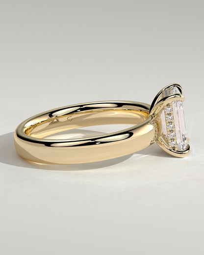 Kate - Emerald Claw Solitaire with Cigar Band and Hidden Halo Engagement Ring - Yellow Gold