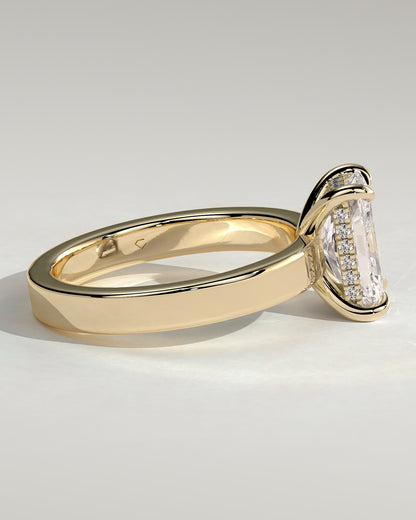 Aida - Radiant Claw Solitaire with Flat Cigar Band and Hidden Halo Engagement Ring - Yellow Gold - yellow gold - Lara Jewels