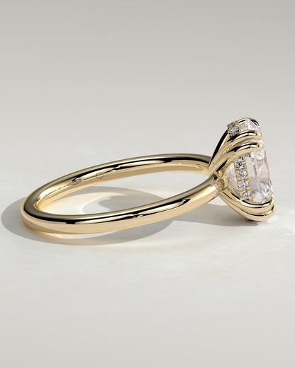 Avery - Oval Double Claw Solitaire with Hidden Halo Engagement Ring - Yellow Gold