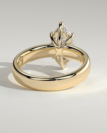 Gigi - Marquise Claw Solitaire with Cigar Band and Hidden Halo Engagement Ring - Yellow Gold