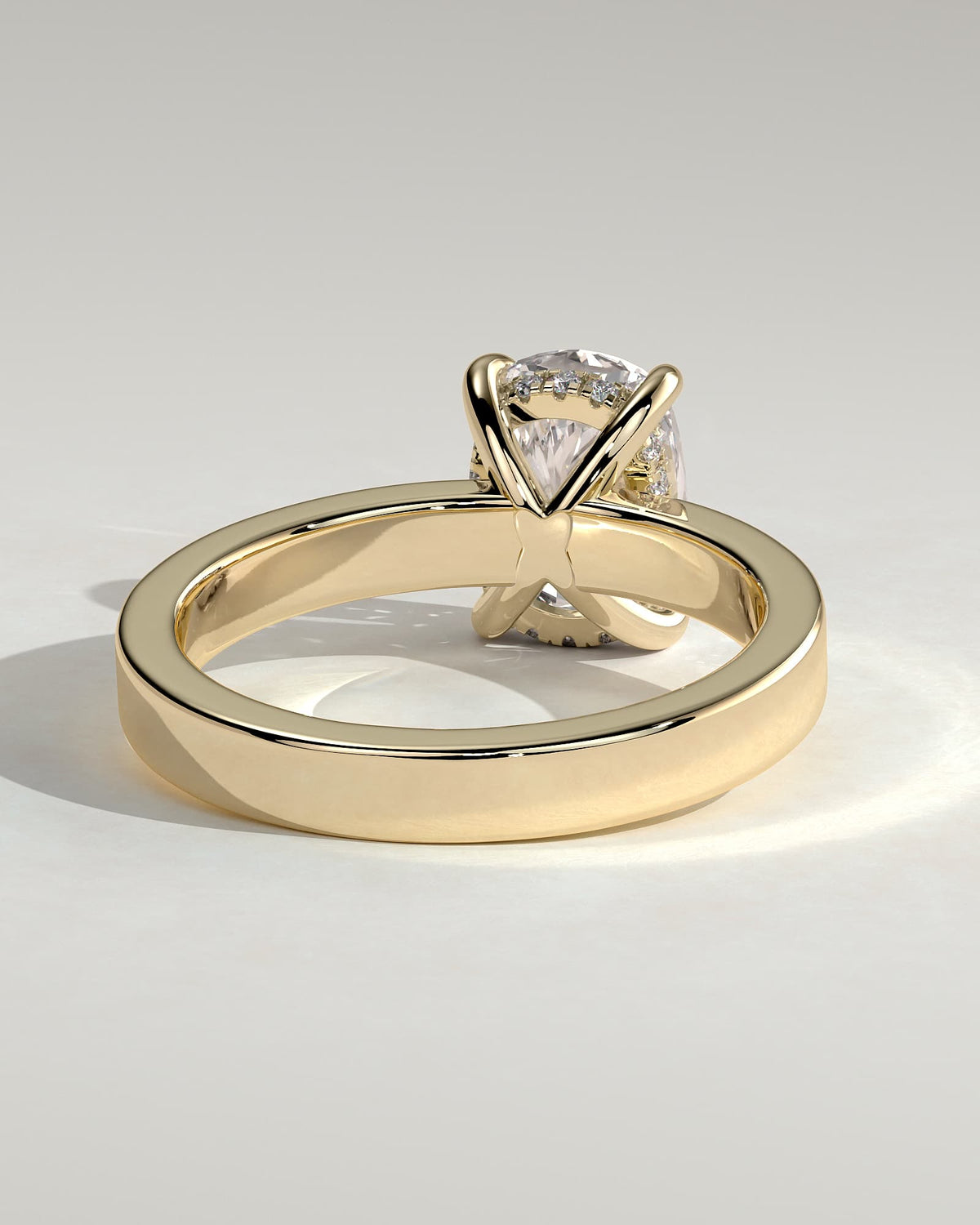 Kai - Elongated Cushion Claw Solitaire with Flat Cigar Band and Hidden Halo Engagement Ring - Yellow Gold
