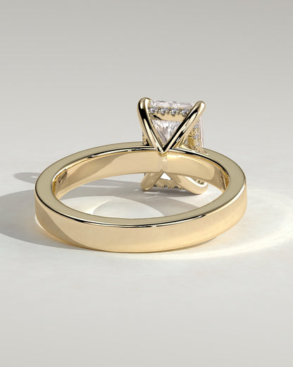Aida - Radiant Claw Solitaire with Flat Cigar Band and Hidden Halo Engagement Ring - Yellow Gold - yellow gold - Lara Jewels