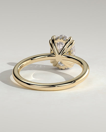 Avery - Oval Double Claw Solitaire with Hidden Halo Engagement Ring - Yellow Gold