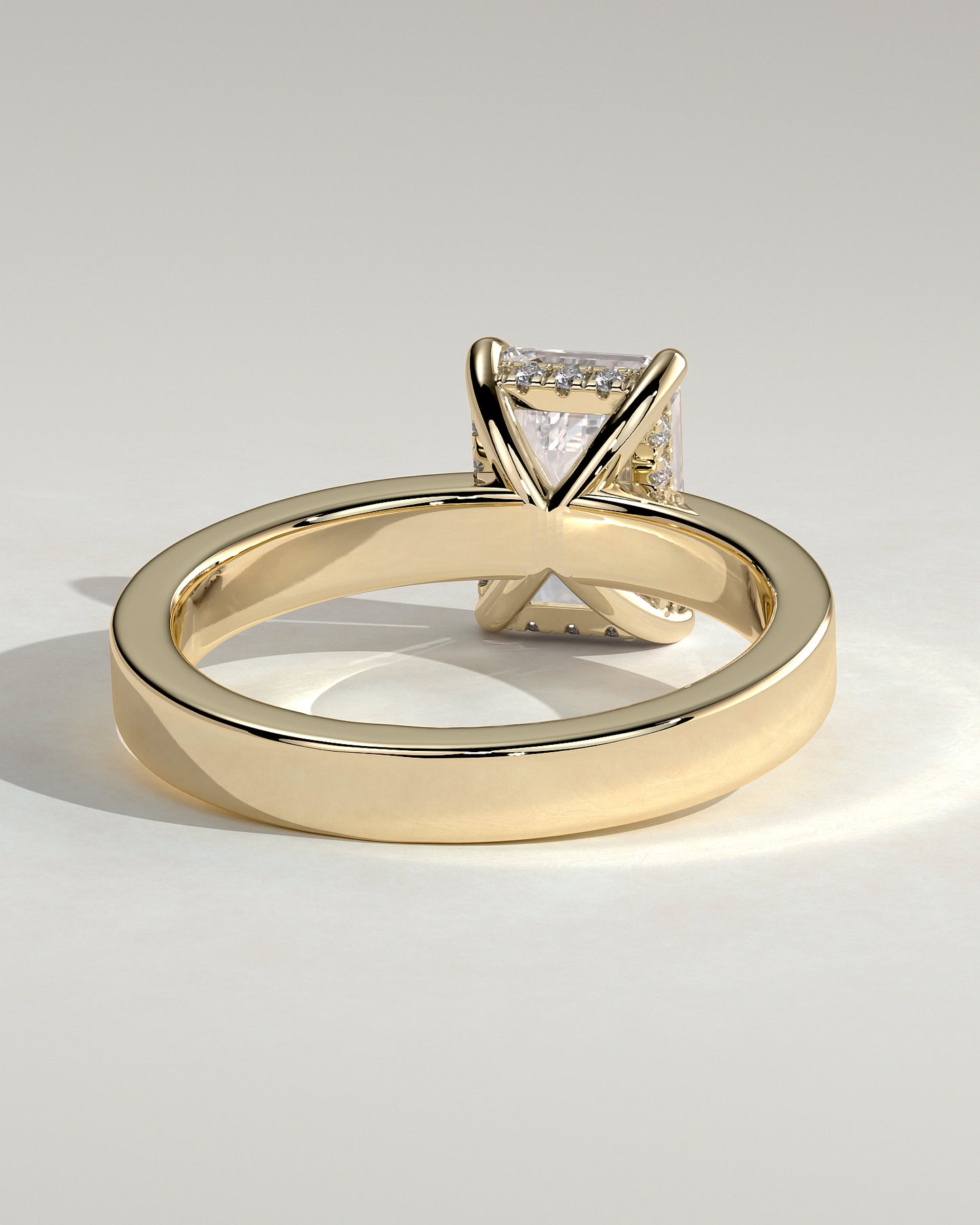 Carmella - Emerald Claw Solitaire with Flat Cigar Band and Hidden Halo Engagement Ring - Yellow Gold - Yellow Gold 2ct