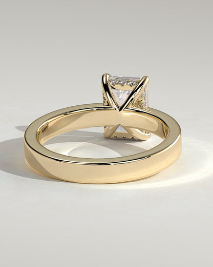Carmella - Emerald Claw Solitaire with Flat Cigar Band and Hidden Halo Engagement Ring - Yellow Gold