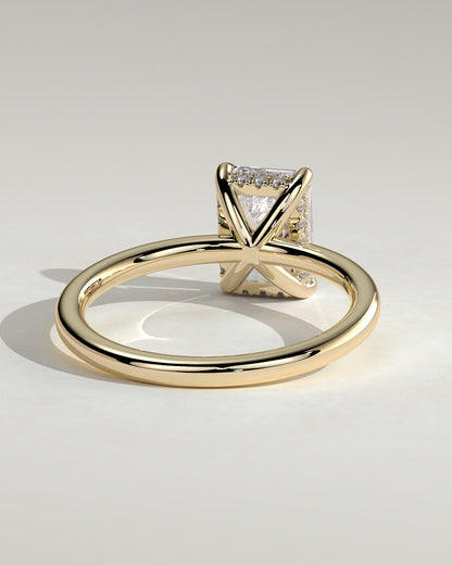 Alice - Emerald Claw Solitaire with Hidden Halo Engagement Ring - Yellow Gold