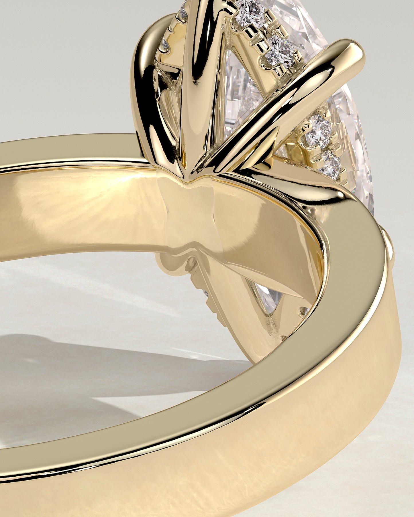 Aisha - Marquise Claw Solitaire with Flat Cigar Band and Hidden Halo Engagement Ring - Yellow Gold - Yellow Gold 2ct