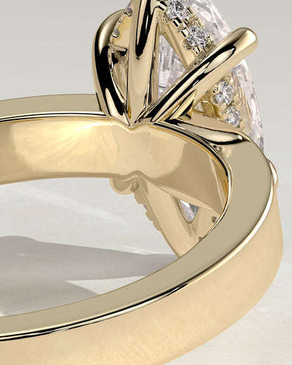Aisha - Marquise Claw Solitaire with Flat Cigar Band and Hidden Halo Engagement Ring - Yellow Gold - yellow gold - Lara Jewels