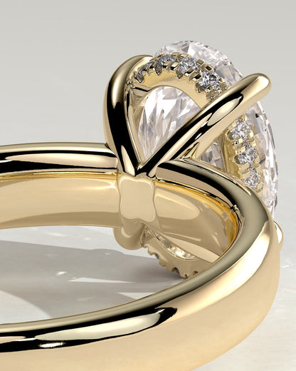 Bronte - Oval Claw Solitaire with Cigar Band and Hidden Halo Engagement Ring - Yellow Gold