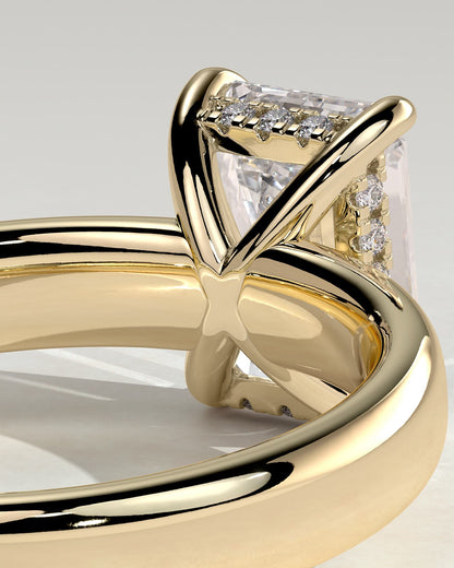 Kate - Emerald Claw Solitaire with Cigar Band and Hidden Halo Engagement Ring - Yellow Gold