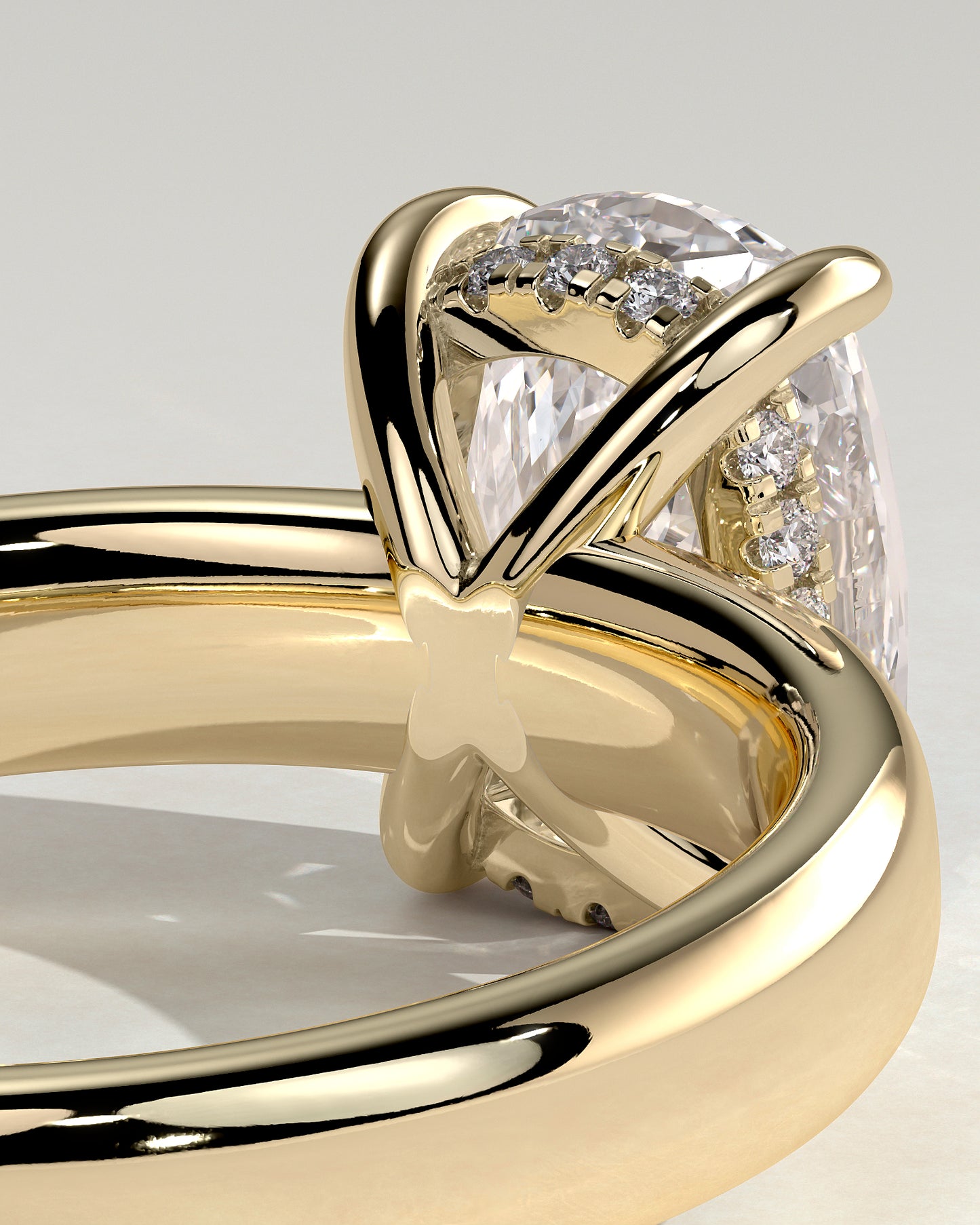 Cora - Elongated Cushion Claw Solitaire with Cigar Band and Hidden Halo Engagement Ring - Yellow Gold - Yellow Gold 2ct
