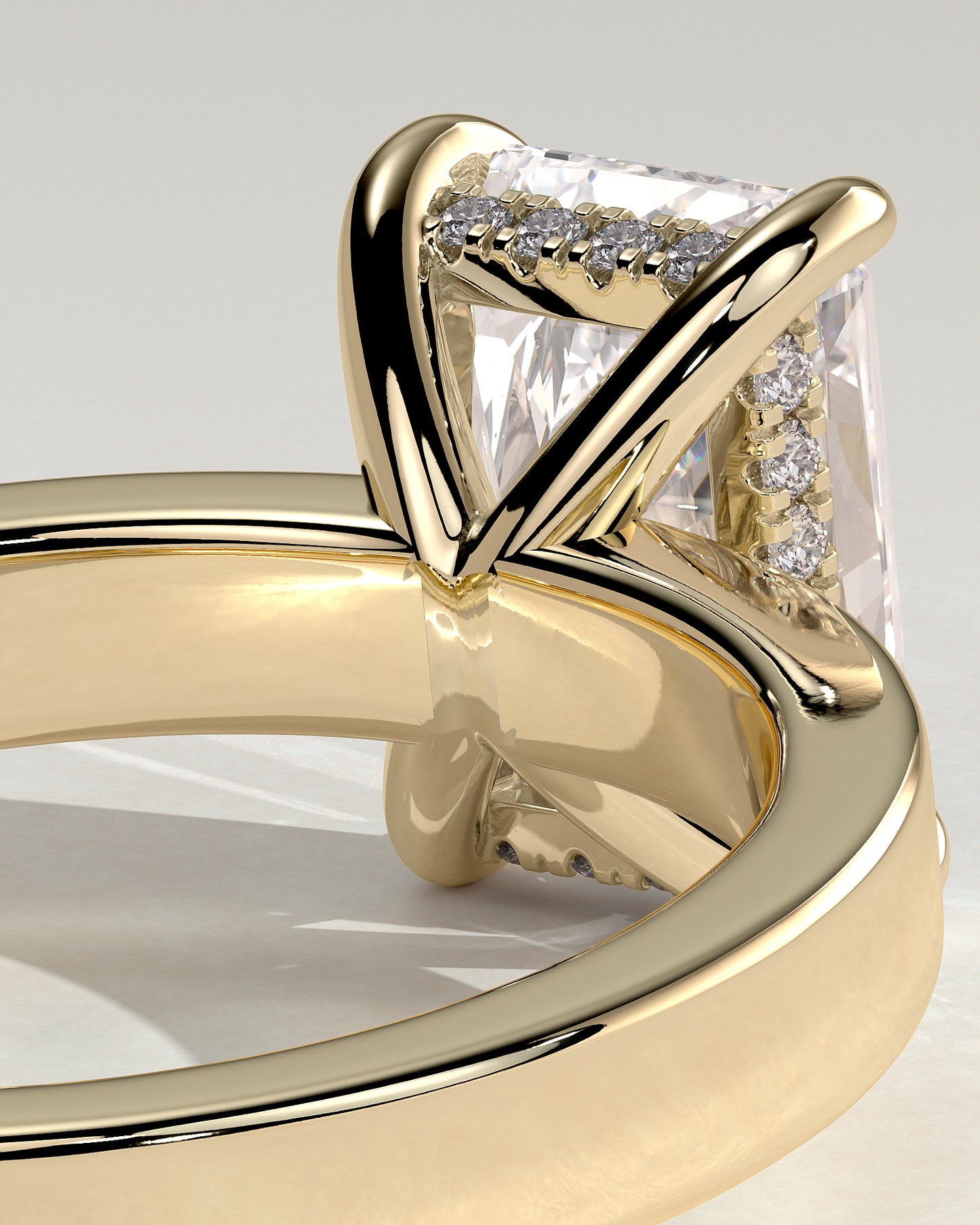 Aida - Radiant Claw Solitaire with Flat Cigar Band and Hidden Halo Engagement Ring - Yellow Gold - Yellow Gold 2ct